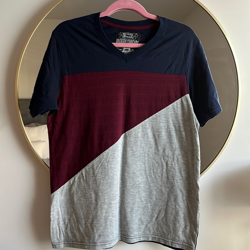 Broken threads mens multi color v neck t shirt
